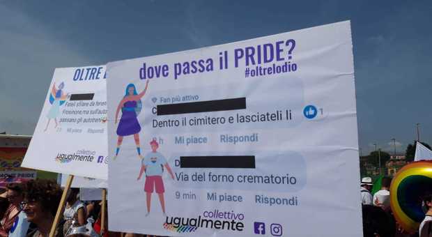 Lazio Pride, migliaia in marcia contro l'omofobia: nel corteo i cartelli con i messaggi di odio sui social VIDEO