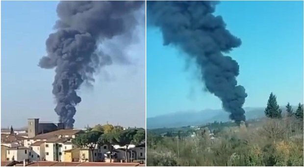 Empoli, incendio in una fabbrica: colonna di fumo sulla città. Ditta evacuata e residenti costretti a chiudere le finestre