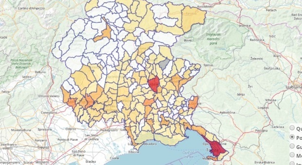 Coronavirus Friuli Venezia Giulia, contagio comune per comune: mappa della Protezione Civile