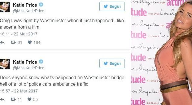 Londra, il tweet di Katie Price dal luogo dell'attentato: «Ero a Westminster. È stato come in un film»