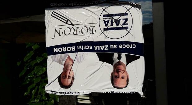 Elezioni regionali, i manifesti di Zaia e Boron staccati e riappesi a testa in giù: «Atto intimidatorio»