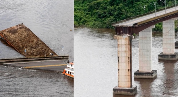 Ponte crolla dopo lo schianto del traghetto: le auto finiscono in acqua, ci sono dispersi