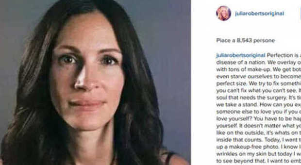 Julia Roberts su Instagram: «Eccomi senza trucco. La perfezione è il male di una nazione»