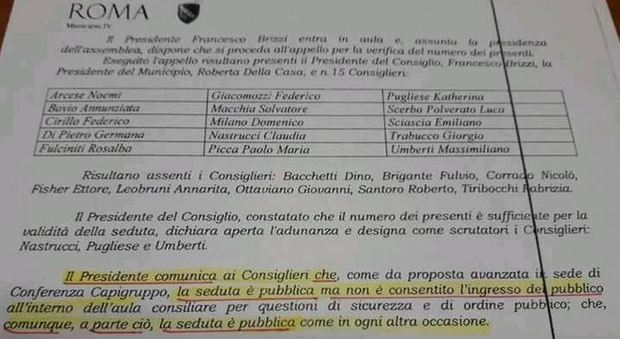 Roma, «Il consiglio è pubblico ma non è consentito l'ingresso al pubblico»: ironia per il verbale del municipio