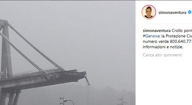 Crollo del ponte Morandi, da Emma Marrone a Antonella Clerici. I messaggi delle star: «Disastro immane. Preghiamo per voi»