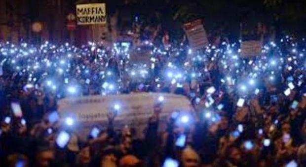 Un'immagine della protesta andata in scena a Budapest