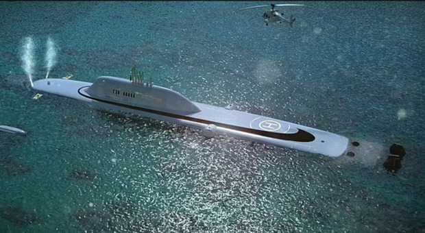 Migaloo M5, è il sottomarino di lusso lo yacht del futuro: piscine, cinema, divani dorati e un eliporto