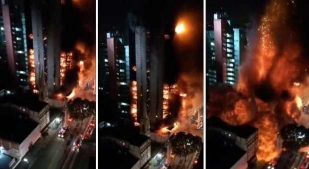 San Paolo, palazzo di 26 piani crolla dopo l'incendio: un morto, 150 pompieri all'opera tutta la notte Video