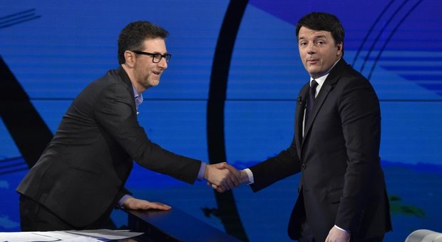 Fabio Fazio saluta l'ex premier Matteo Renzi