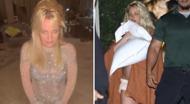 Britney Spears, seminuda e scalza scortata dai medici fuori dall'hotel. «Ha avuto una crisi». Lei smentisce: «Mi ha incastrata mamma»