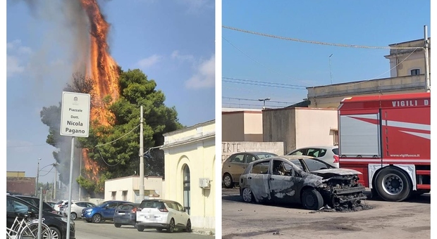 Salento, incendio divora le auto in sosta nel piazzale: paura in città, 3 vetture completamente distrutte
