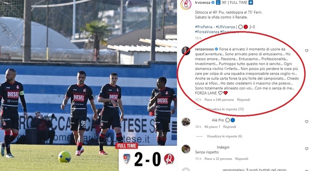LR Vicenza sconfitta per la terza volta di fila, e il patron Renzo Rosso sbotta su Instagram