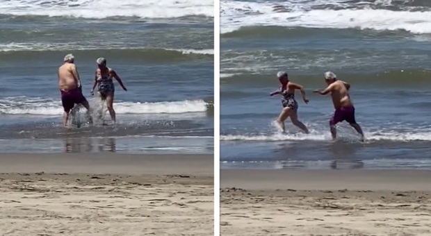 Coppia di anziani «innamorati come ragazzini», il video rubato in spiaggia che fa sognare: «Questo è l'amore»
