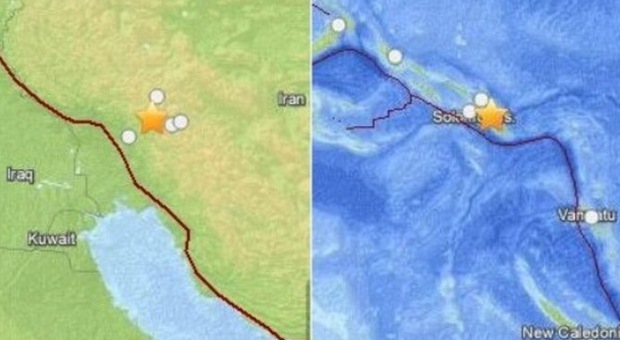 Gli epicentri dei due terremoti (dal sito dell'US Geological Service)