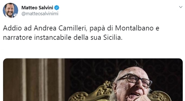 Salvini twitta su Camilleri e scoppia la polemica sui social
