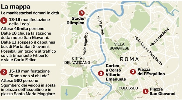 Centrodestra in piazza a Roma: oggi manifestazioni, strade chiuse e bus deviati