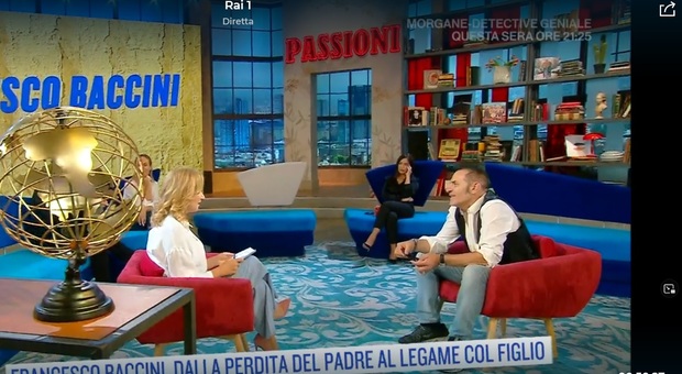 Francesco Baccini ospite di “Oggi è un altro giorno” di Serena Bortone su RaiUno (Foto: da video)