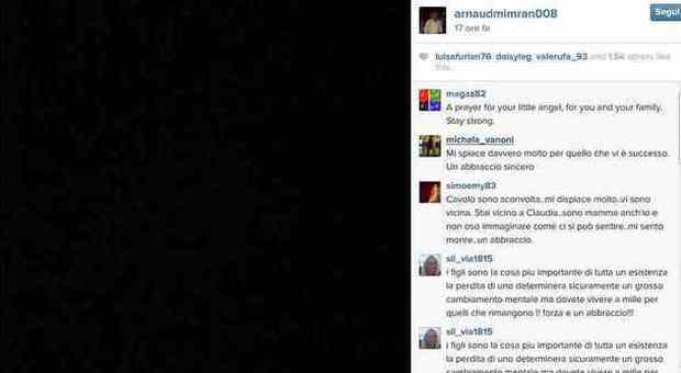 Claudia Galanti, morta la bimba di 9 mesi. Arnaud pubblica una pagina nera su Instagram