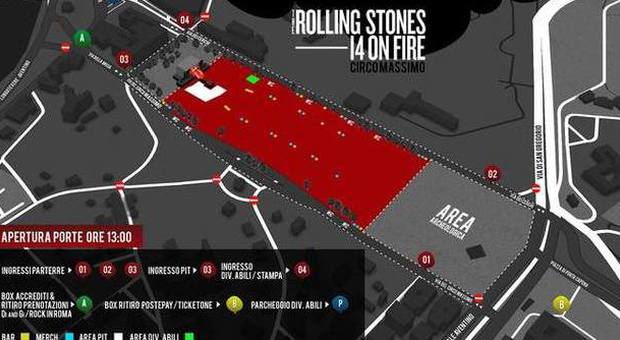 La mappa del concerto dei Rolling Stones (Rock in Roma)