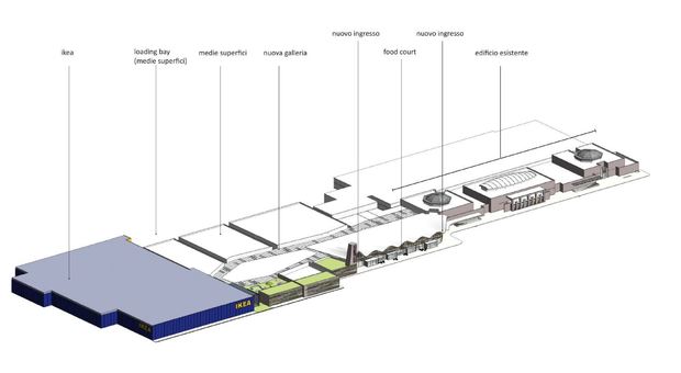 Ecco il disegno del progetto per Ikea e l'ampliamento del centro commerciale di Collestrada