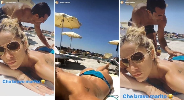 Elena Santarelli e i massaggi hot del suo Bernardo Corradi in spiaggia