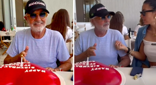 Flavio Briatore, festa di compleanno con Elisabetta Gregoraci e torta rossa a forma di cuore: «Più forte che mai»