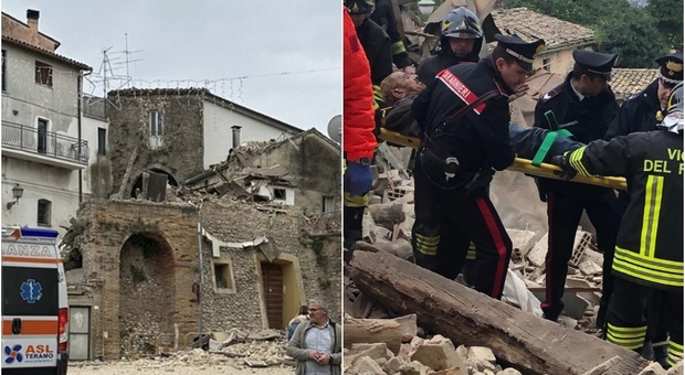 Sant'Omero, esplosione in una casa nel centro storico. Una persona sotto le macerie: «Sto bene, aiutatemi»