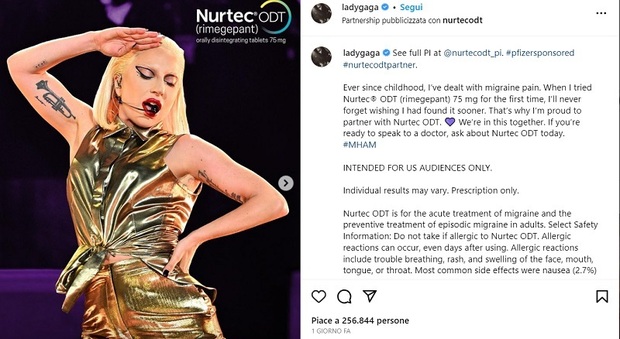 Lady Gaga sponsorizza un medicinale contro l'emicrania. I fan la criticano:«Non hai bisogno di questi soldi»