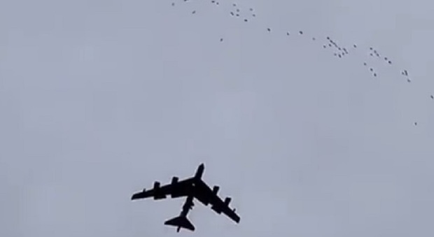 Caccia americano si scontra con uno stormo di uccelli: il fenomeno del bird strike ripreso in un video