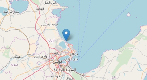 Terremoto sulla costa tunisina di fronte alla Sicilia alle 17.42