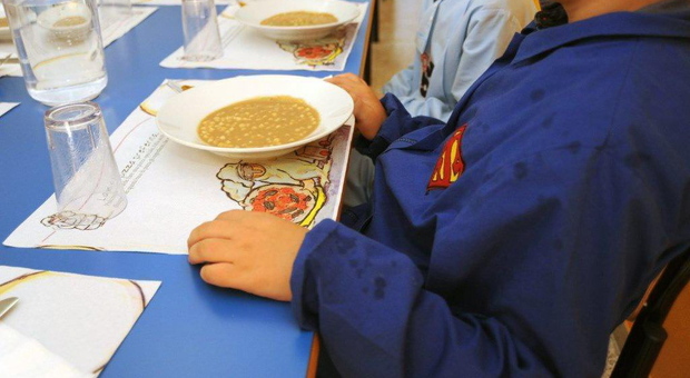Verme nel piatto servito al bambino nella mensa scolastica