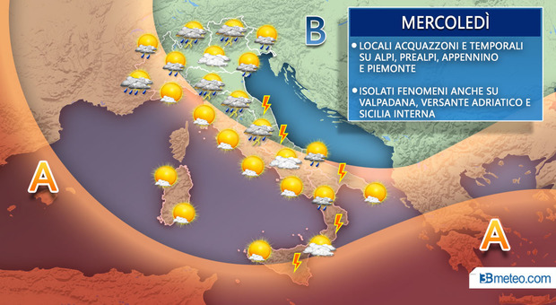Il grafico di 3bmeteo.com con le previsioni dei prossimi giorni. Sull'Adriatico possibili piogge