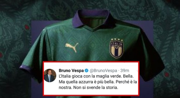 La Nazionale gioca con la maglia verde, è polemica. Bruno Vespa: «Non si svende la storia»