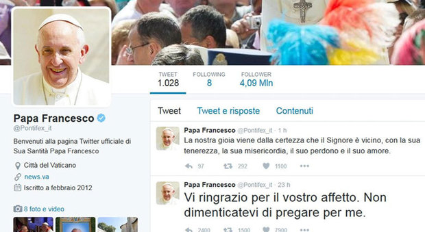 La pagina twitter di Papa Francesco