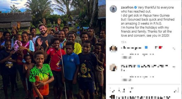 Zac Efron fuori pericolo, l'attore spiega su Instagram cosa è successo durante il reality