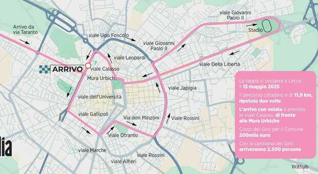 Lecce, ecco il percorso del Giro d'Italia: dagli Archi alla Villa Comunale. La volata su viale Calasso