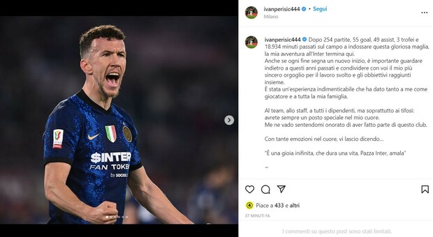 Ivan Perisic, l'addio all'Inter è ufficiale. Il post su Instagram: «Ogni fine segna un nuovo inizio»