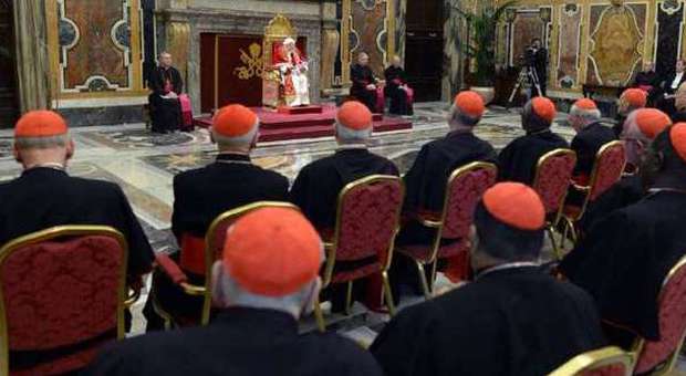 Pope Benedict delivers his message on the occasion of his farewell meeting to cardinals (Ap Photo)