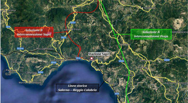 I tracciati della Tav Salerno-Reggio Calabria