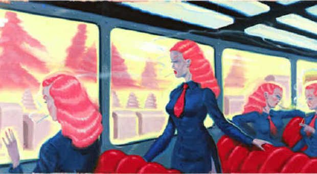Ryan Heshka, Pink women on train