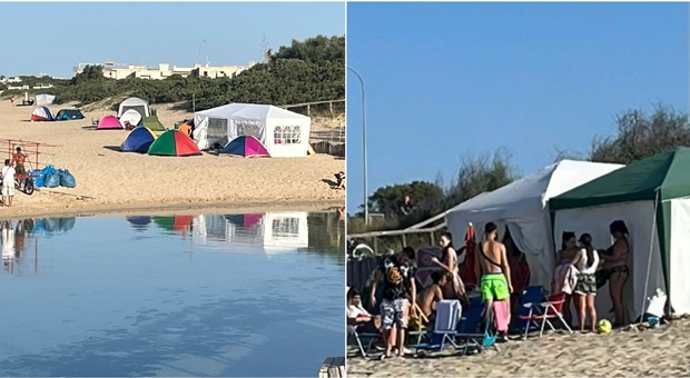 Taranto, famiglia installa maxi tenda in riva al mare: rimozione e multa di 500 euro (dopo le proteste)