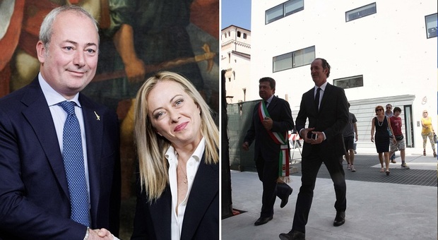 Il senatore Ostellari con la premier Meloni. A destra Zaia in visita alla nuova sede del tribunale di Bassano nel 2013