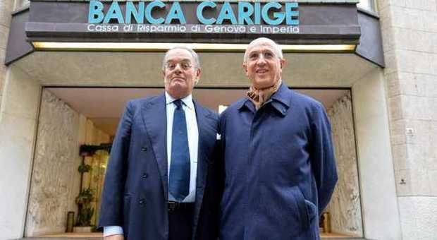 Il presidente dell'Abi Antonio Patuelli e il presidente di Banca Carige Cesare Castelbarco Albani