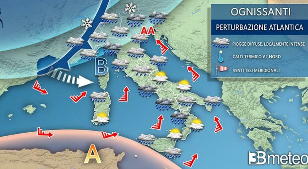Maltempo sull'Italia, allerta gialla in Campania e nel Lazio: pioggia e venti forti in tutte le regioni