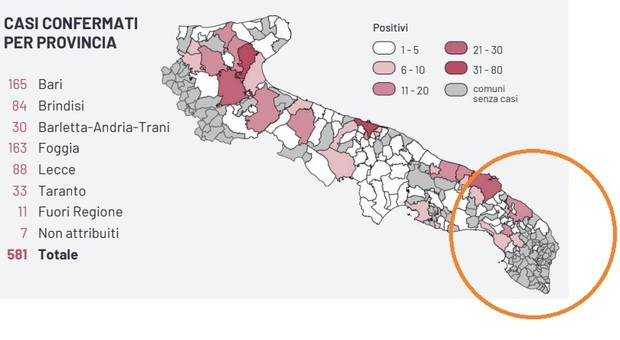 Coronavirus, la mappa del contagio in provincia di Lecce