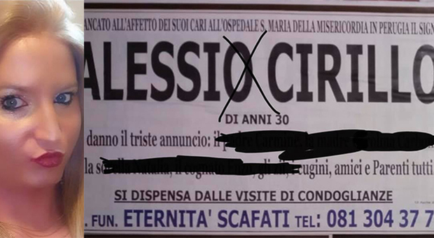 A sinistra Alessia Cirillo, a destra il manifesto funebre fatto affiggere dalla famiglia