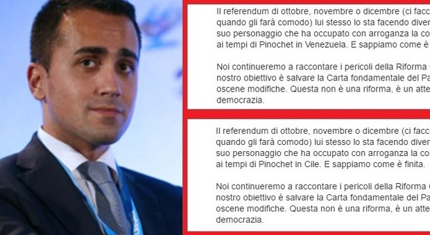Di Maio e la gaffe su Fb: “Renzi come Pinochet in Venezuela”. E il web non perdona