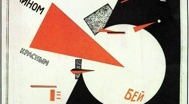 Opera di El Lissitzky, "Spezza i Bianchi col cuneo rosso", 1919