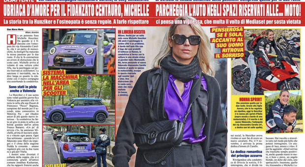 Michelle Hunziker corre da Alessandro Carollo e parcheggia la Mini viola 'sul posto dei ciclomotori': multa inevitabile