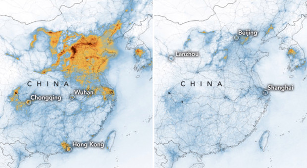 Il Coronavirus in Cina “cancella” l'inquinamento dell'aria: le immagini straordinarie